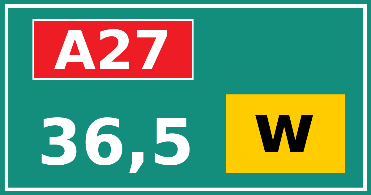 Hectometerbord A27 36,5 letter w