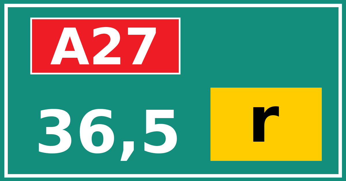 Hectometerbord A27 36,5 letter r