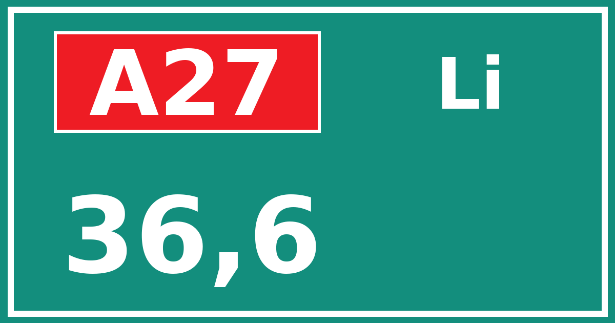 Hectometerbord A27 36,6 zijde Li