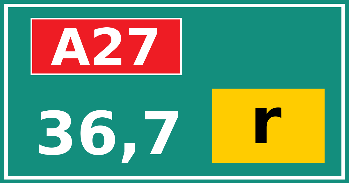 Hectometerbord A27 36,7 letter r