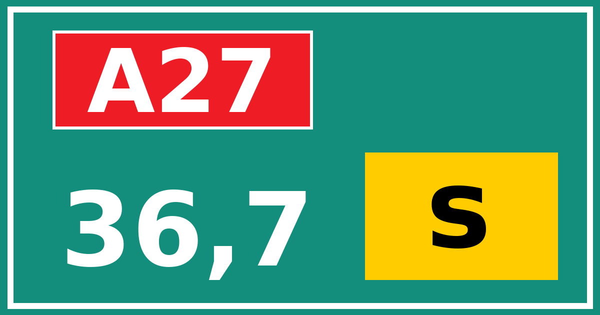 Hectometerbord A27 36,7 letter s