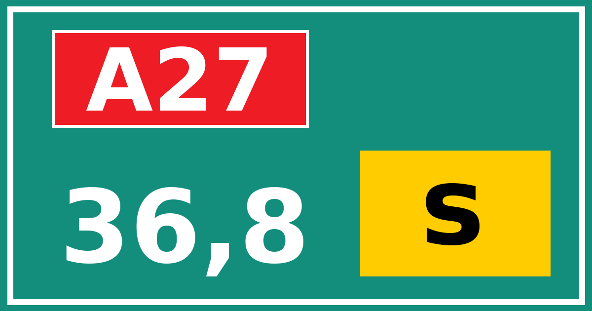 Hectometerbord A27 36,8 letter s