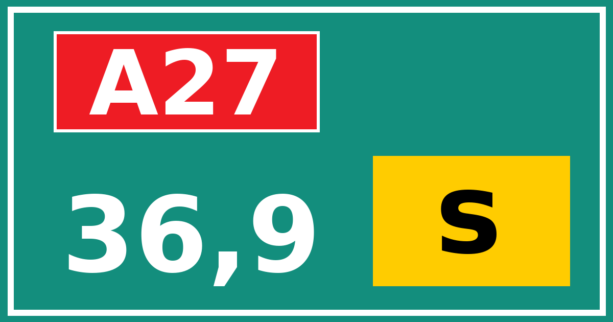Hectometerbord A27 36,9 letter s