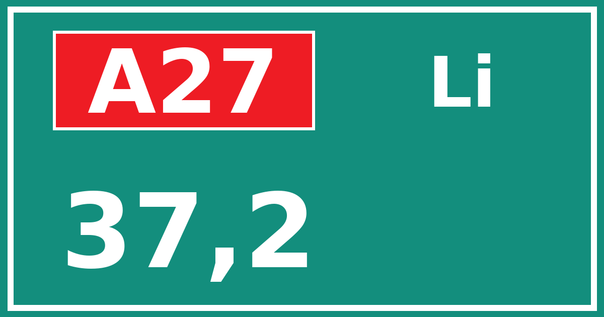 Hectometerbord A27 37,2 zijde Li