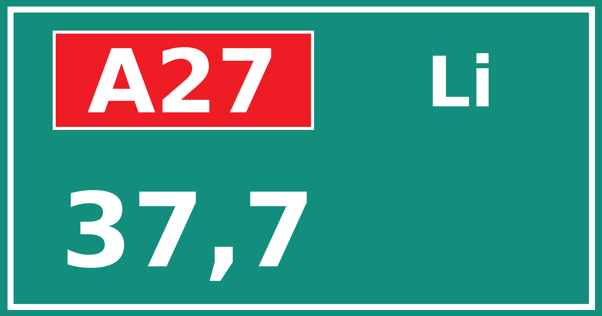 Hectometerbord A27 37,7 zijde Li