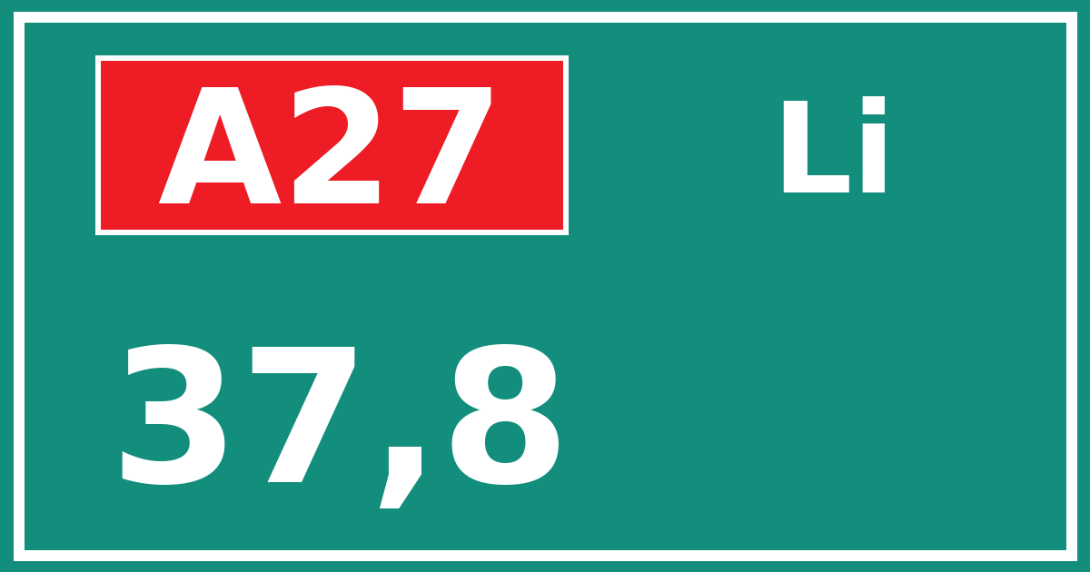 Hectometerbord A27 37,8 zijde Li