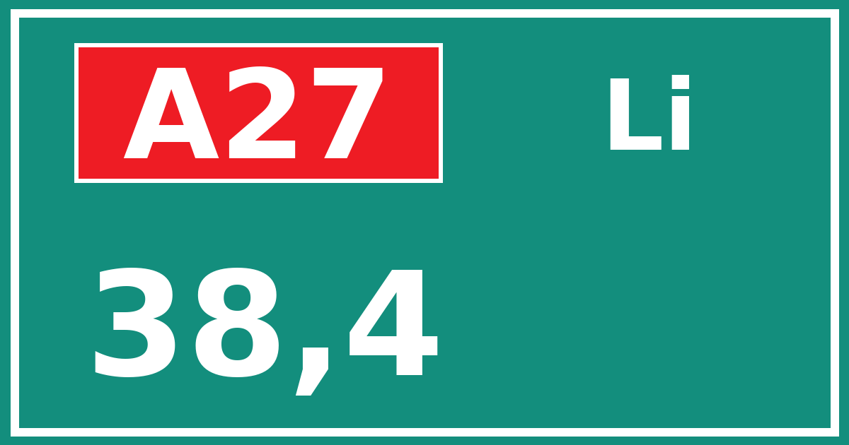 Hectometerbord A27 38,4 zijde Li