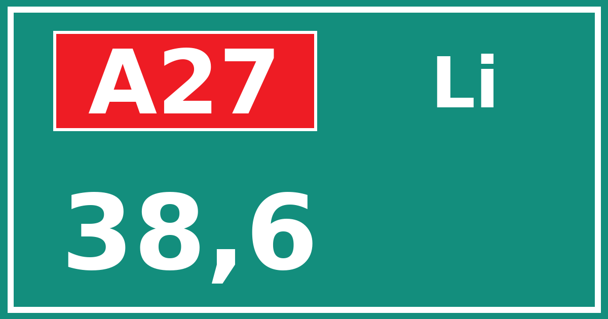 Hectometerbord A27 38,6 zijde Li