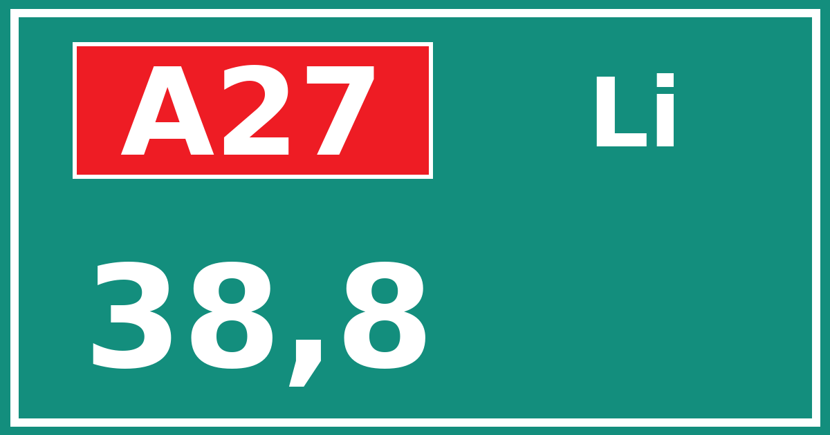Hectometerbord A27 38,8 zijde Li