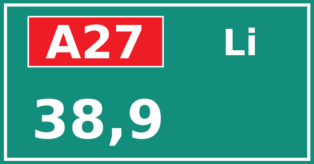Hectometerbord A27 38,9 zijde Li