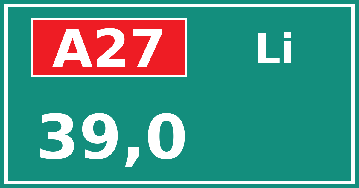 Hectometerbord A27 39,0 zijde Li