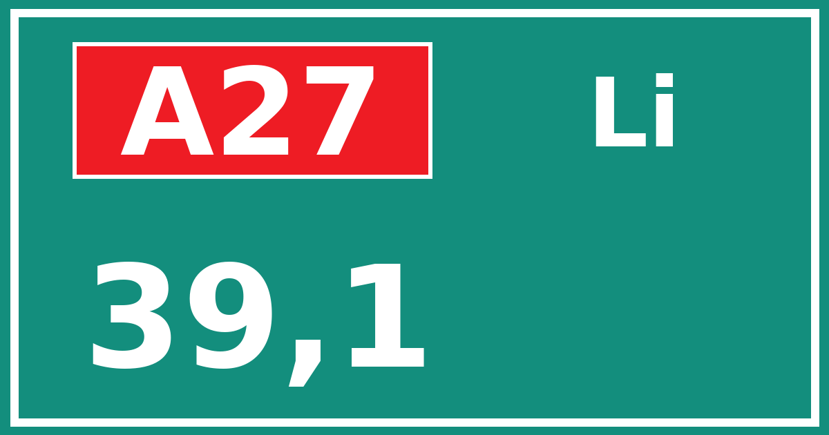 Hectometerbord A27 39,1 zijde Li