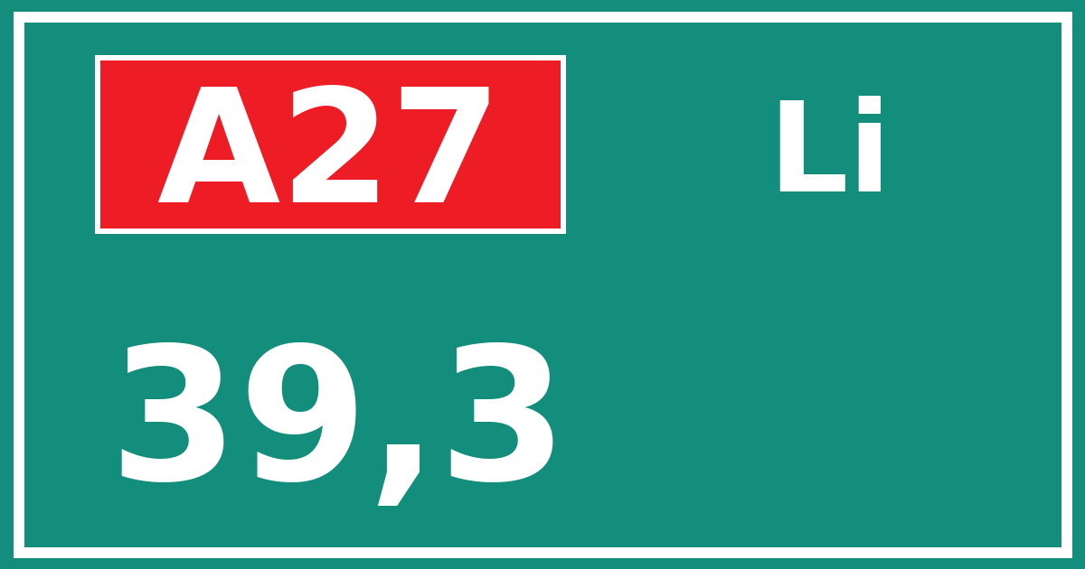 Hectometerbord A27 39,3 zijde Li
