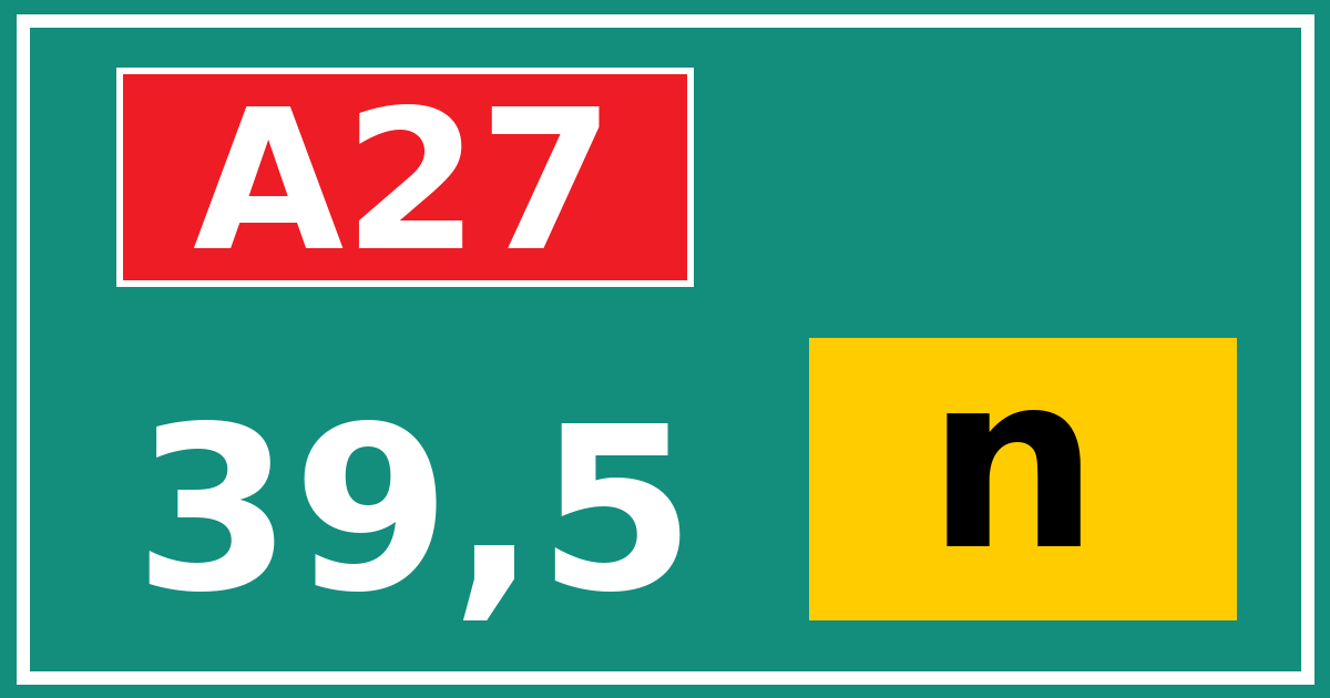 Hectometerbord A27 39,5 letter n