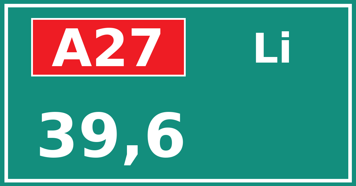 Hectometerbord A27 39,6 zijde Li