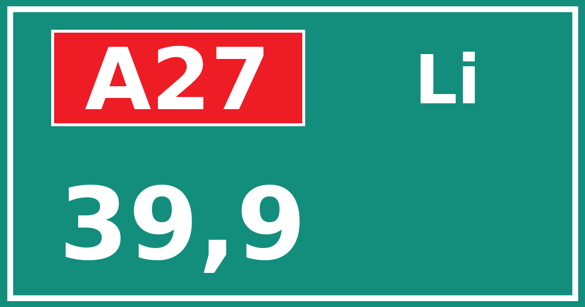 Hectometerbord A27 39,9 zijde Li