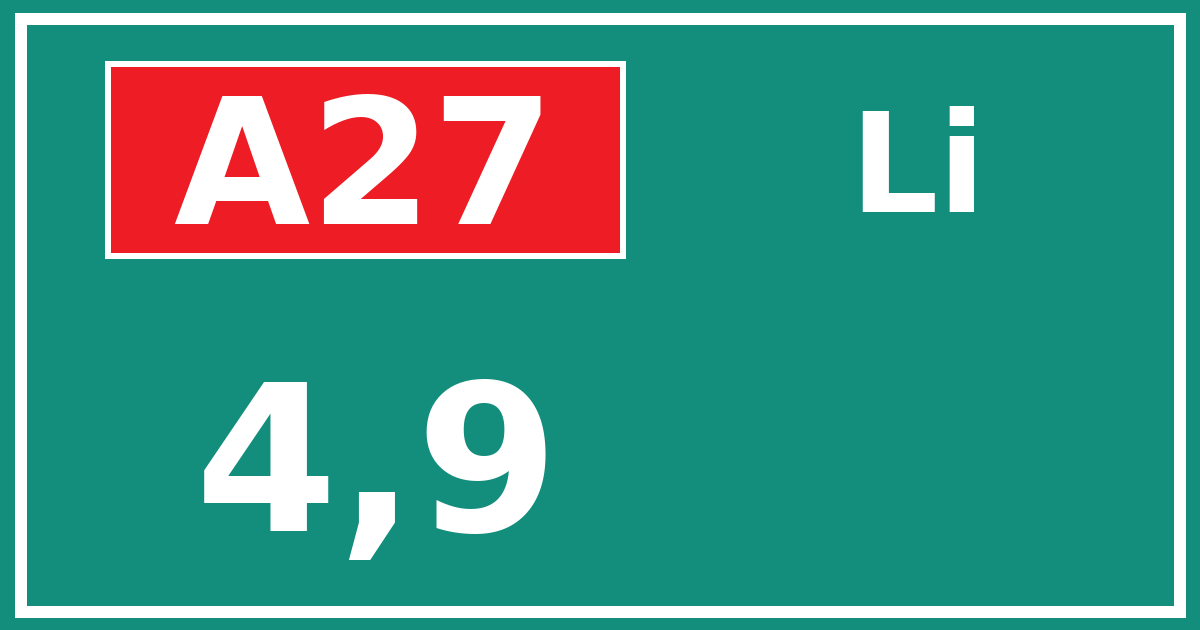 Hectometerbord A27 4,9 zijde Li