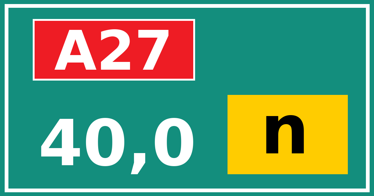 Hectometerbord A27 40,0 letter n