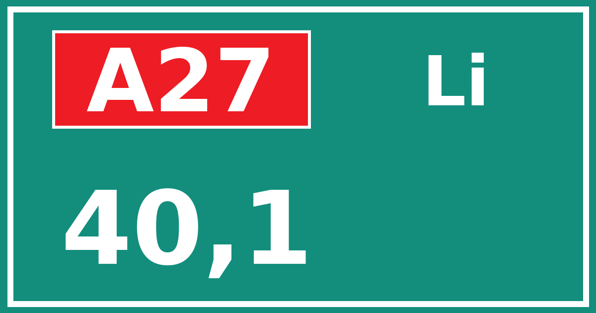 Hectometerbord A27 40,1 zijde Li