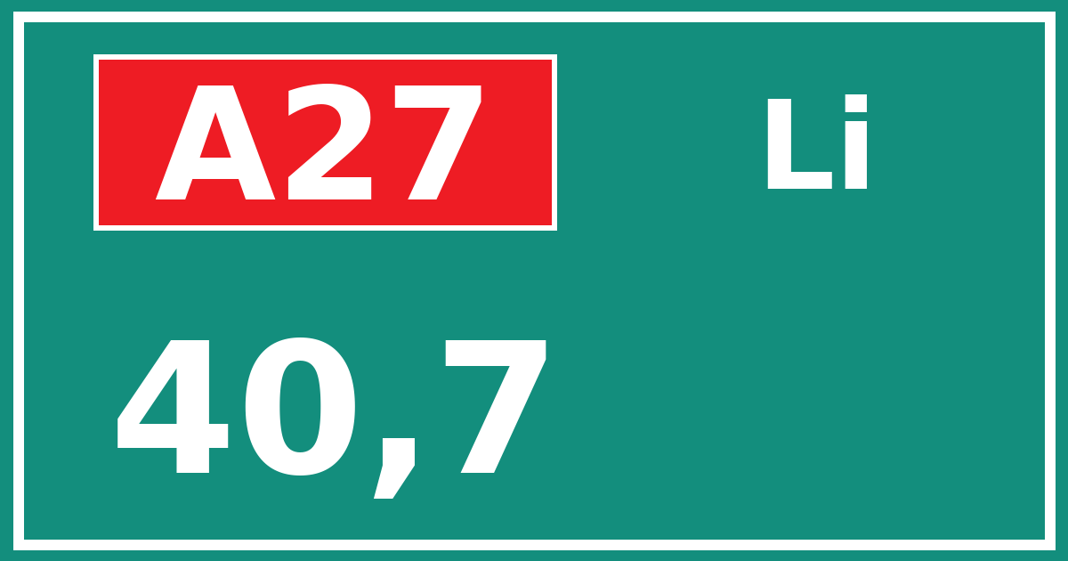 Hectometerbord A27 40,7 zijde Li