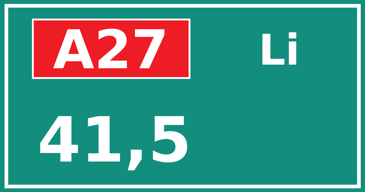 Hectometerbord A27 41,5 zijde Li