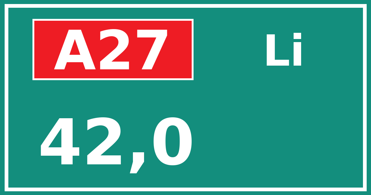Hectometerbord A27 42,0 zijde Li