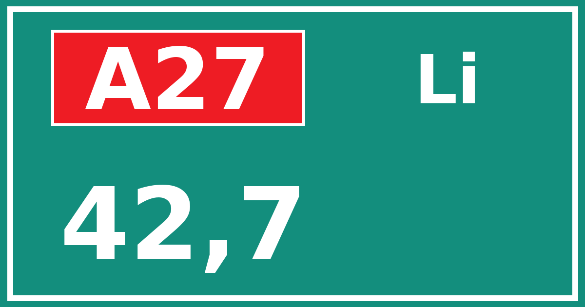 Hectometerbord A27 42,7 zijde Li