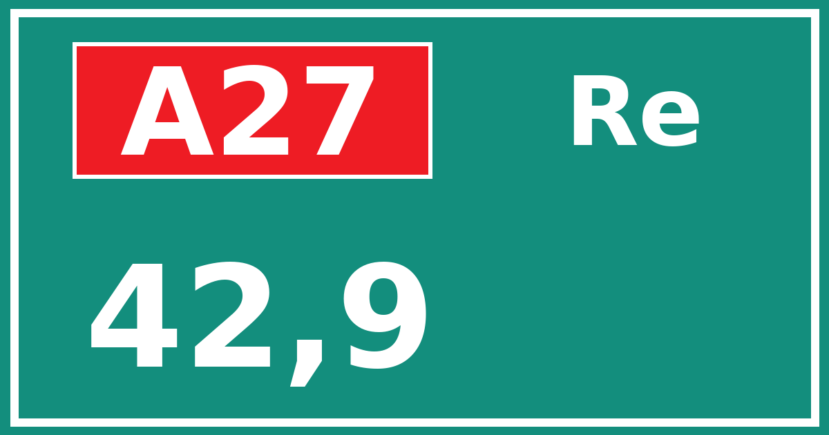 Hectometerbord A27 42,9 zijde Re