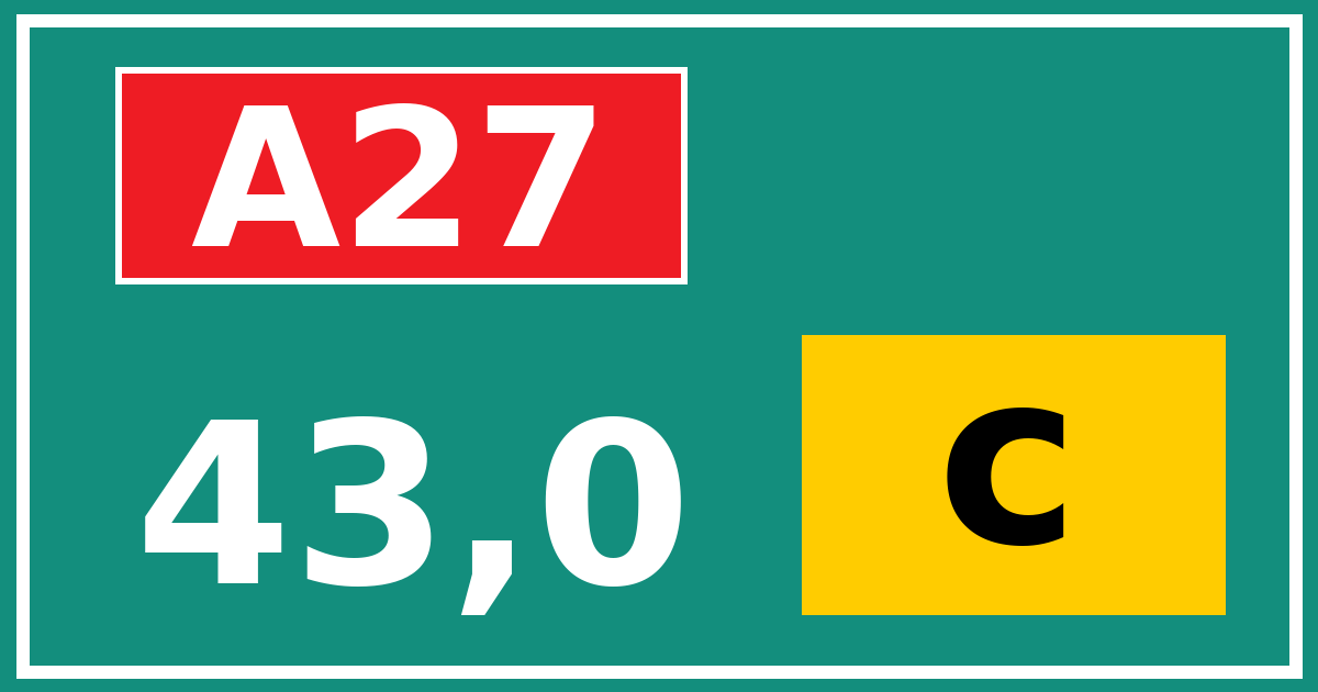 Hectometerbord A27 43,0 letter c