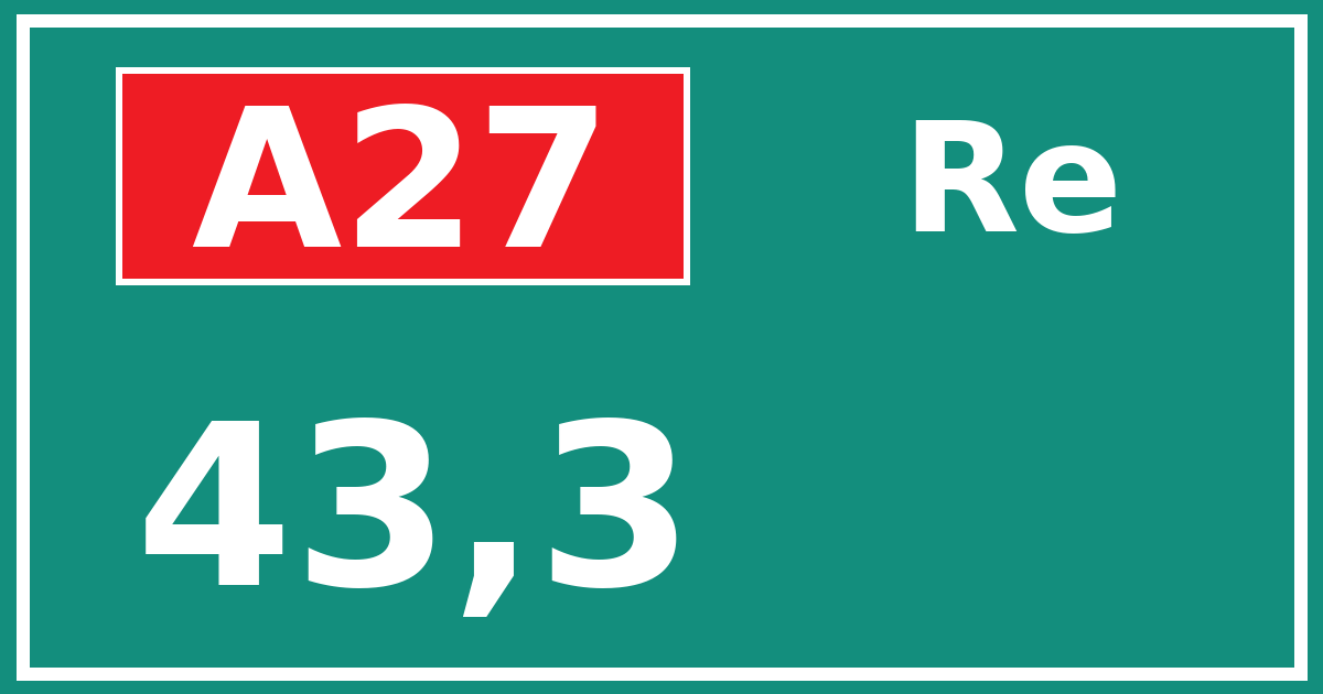 Hectometerbord A27 43,3 zijde Re