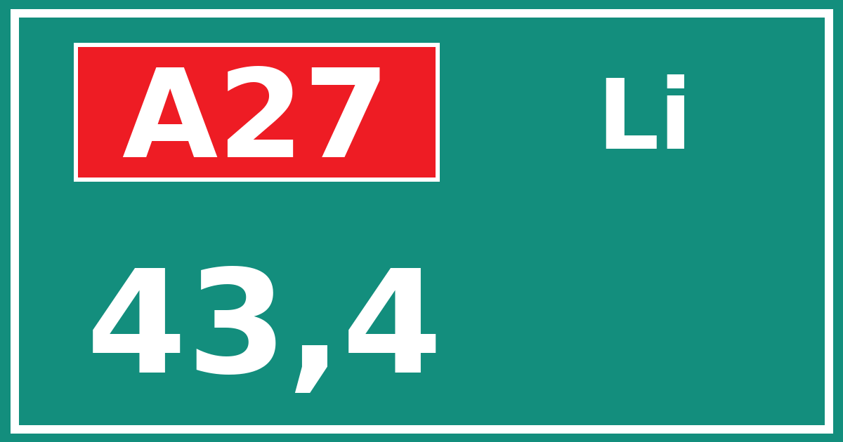 Hectometerbord A27 43,4 zijde Li