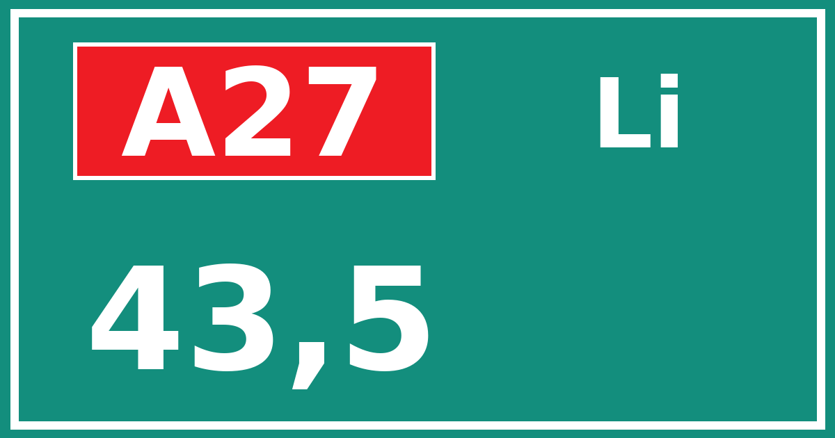 Hectometerbord A27 43,5 zijde Li