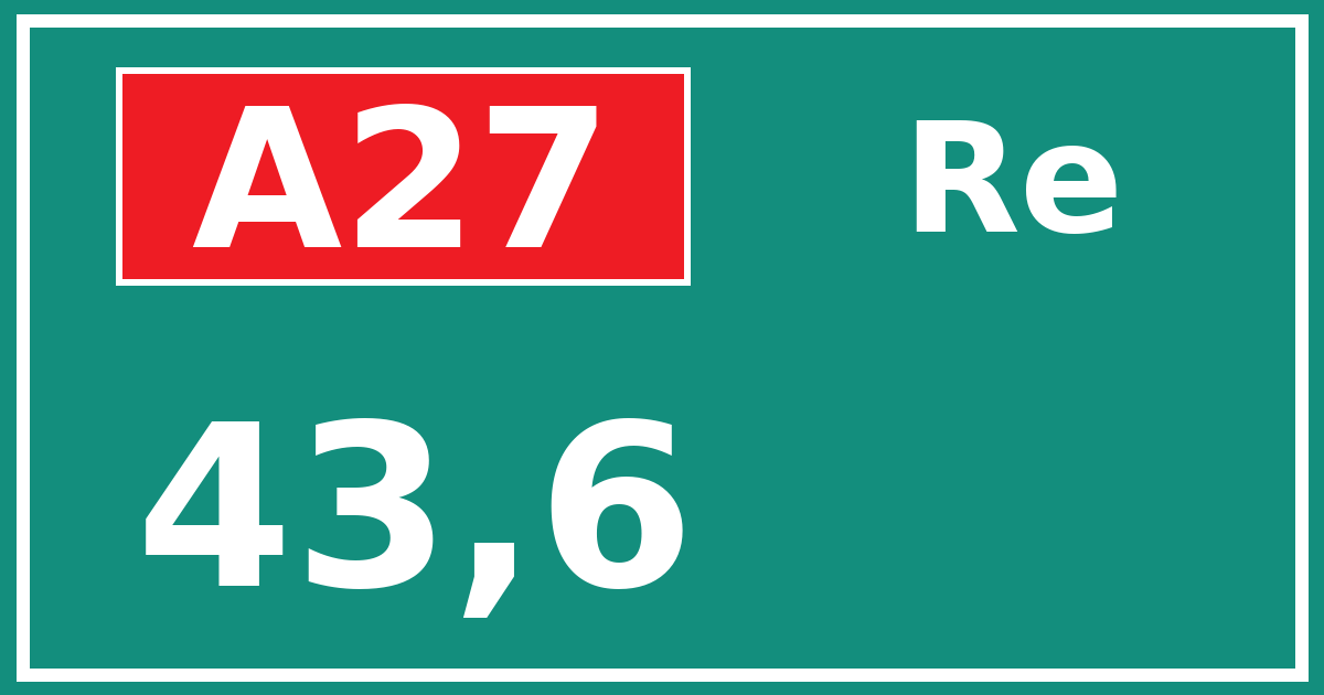 Hectometerbord A27 43,6 zijde Re