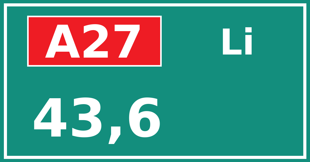 Hectometerbord A27 43,6 zijde Li