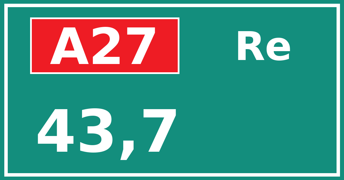 Hectometerbord A27 43,7 zijde Re