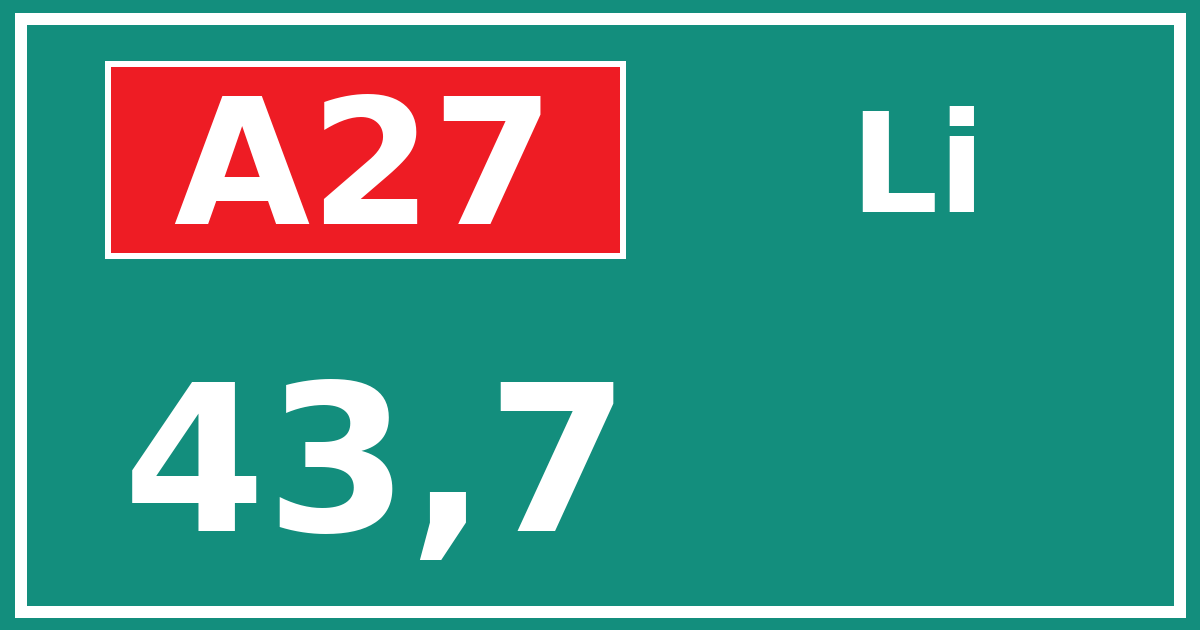Hectometerbord A27 43,7 zijde Li