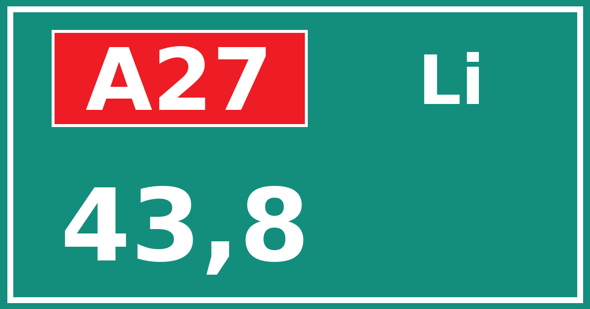 Hectometerbord A27 43,8 zijde Li