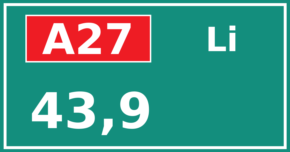 Hectometerbord A27 43,9 zijde Li