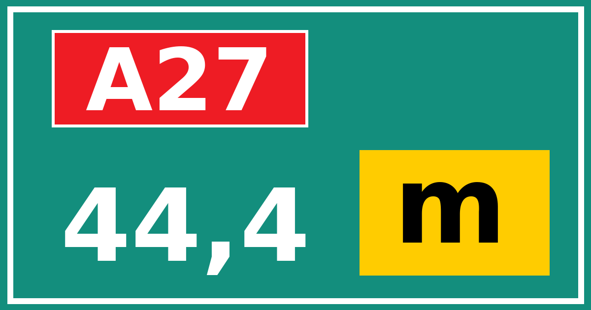 Hectometerbord A27 44,4 letter m
