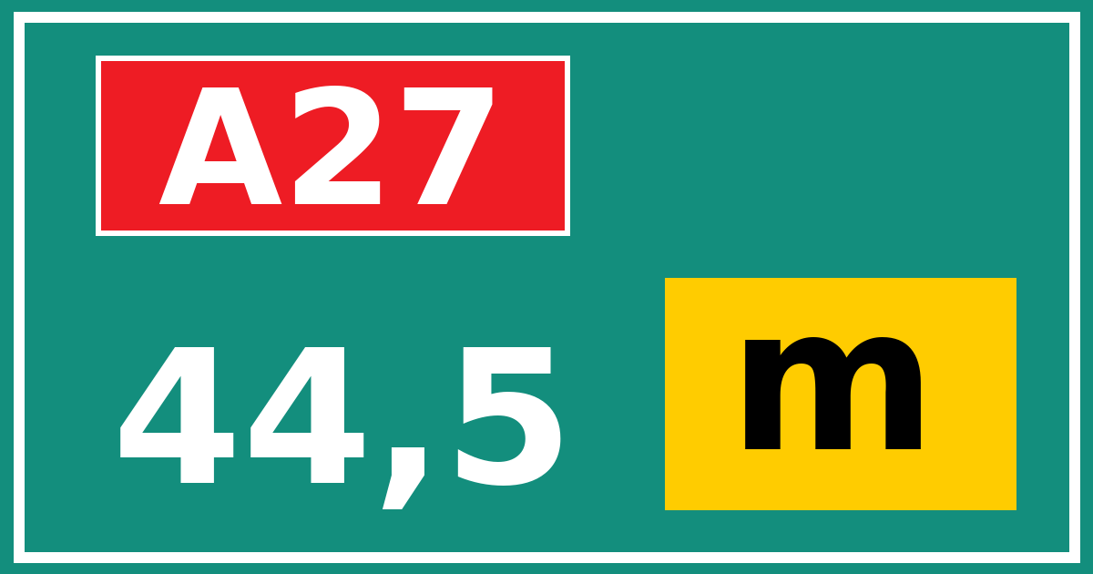 Hectometerbord A27 44,5 letter m