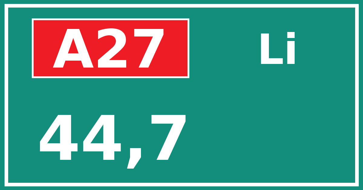 Hectometerbord A27 44,7 zijde Li