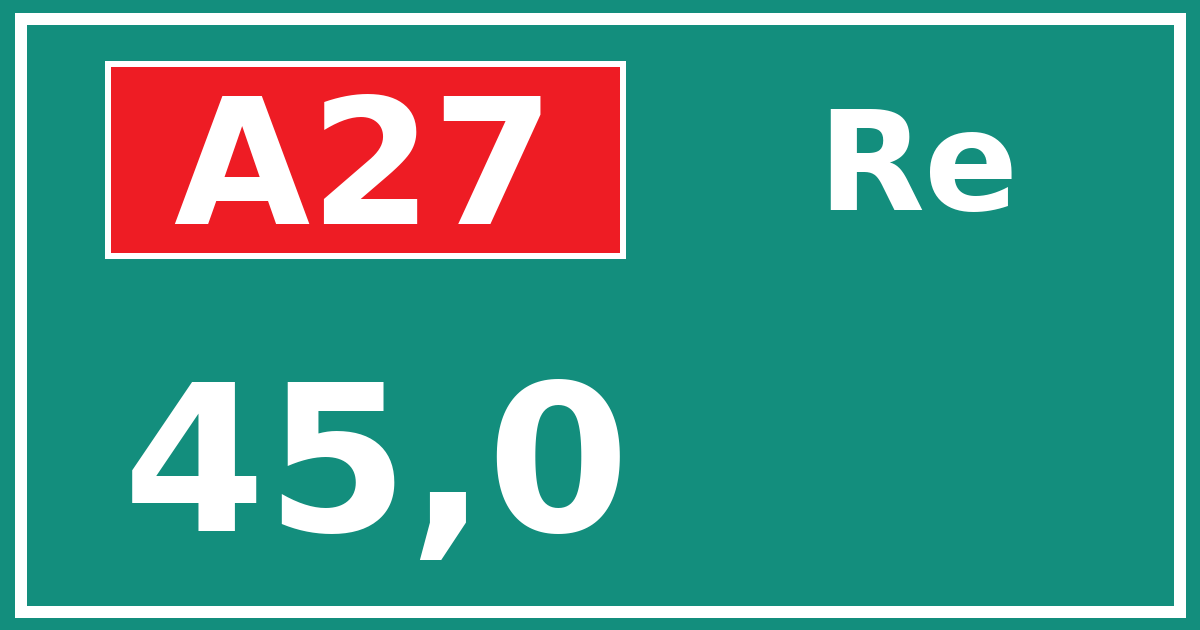 Hectometerbord A27 45,0 zijde Re