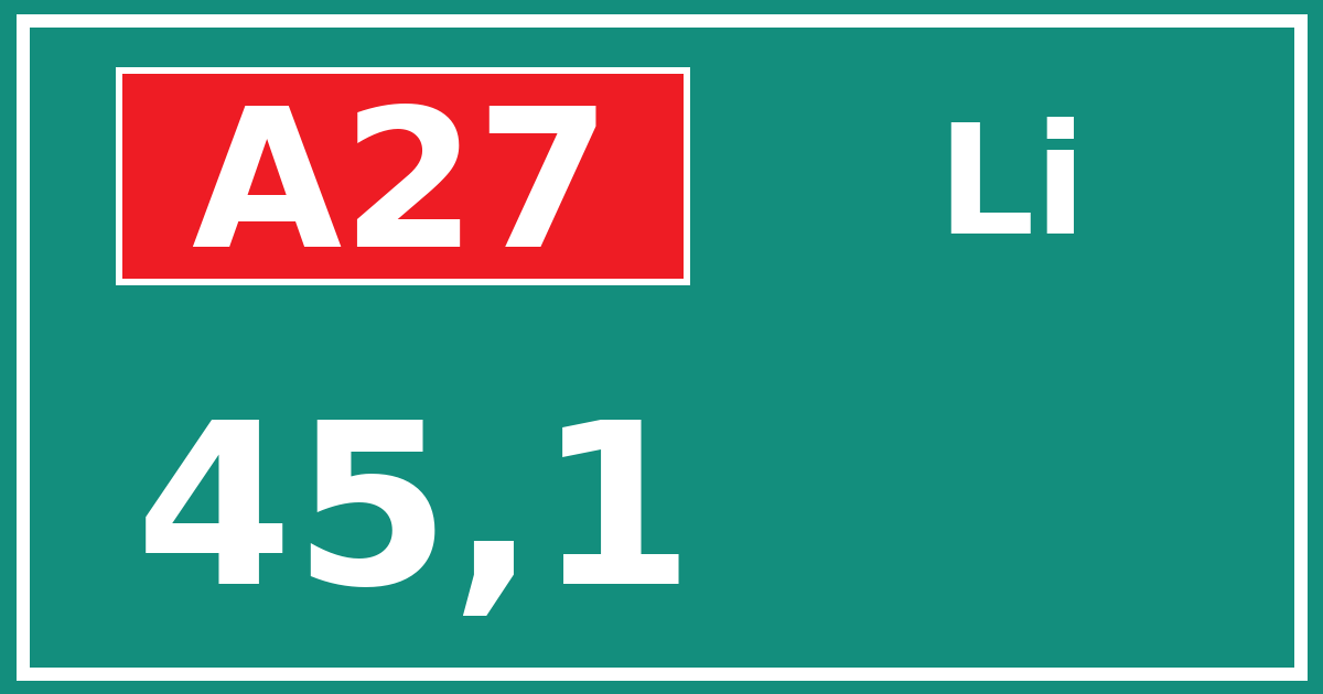 Hectometerbord A27 45,1 zijde Li