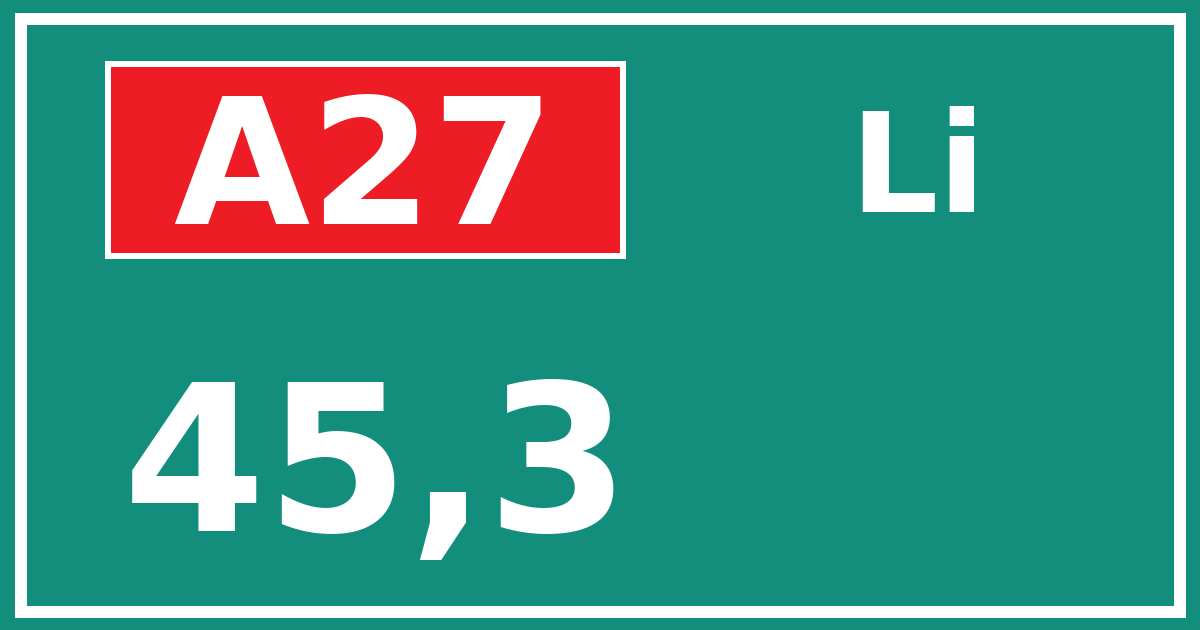 Hectometerbord A27 45,3 zijde Li