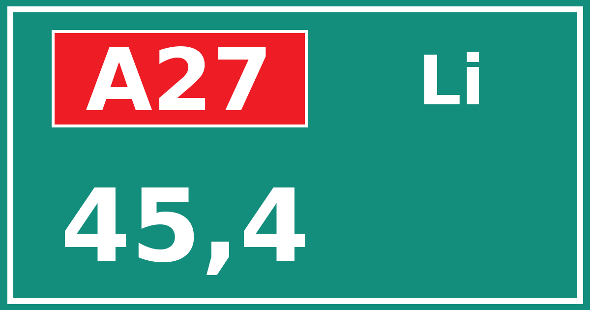 Hectometerbord A27 45,4 zijde Li