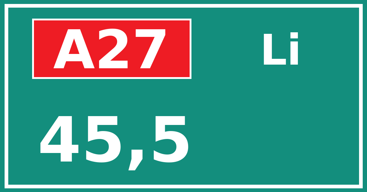 Hectometerbord A27 45,5 zijde Li