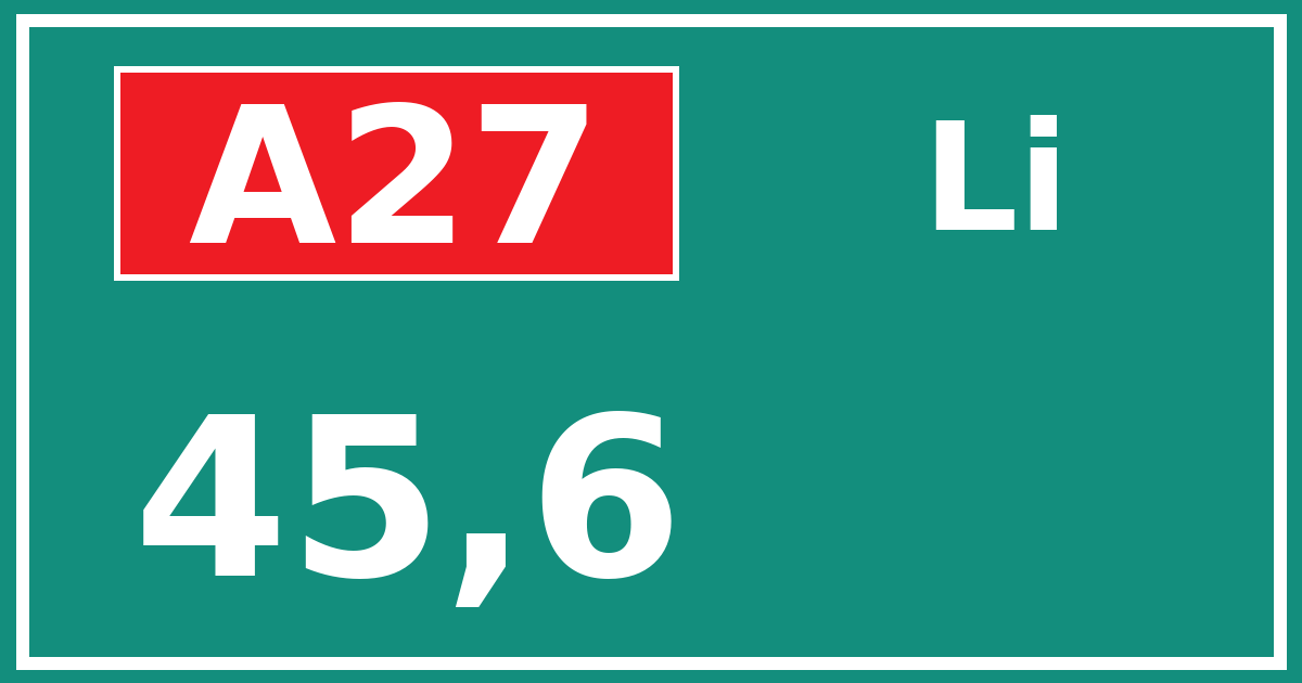 Hectometerbord A27 45,6 zijde Li