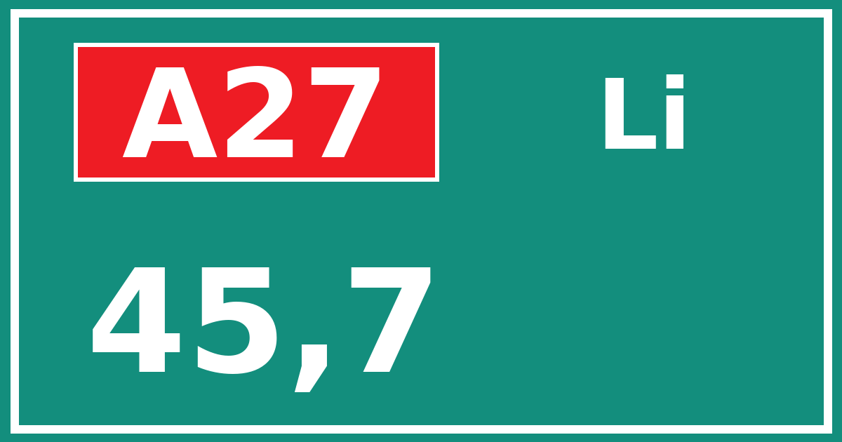 Hectometerbord A27 45,7 zijde Li