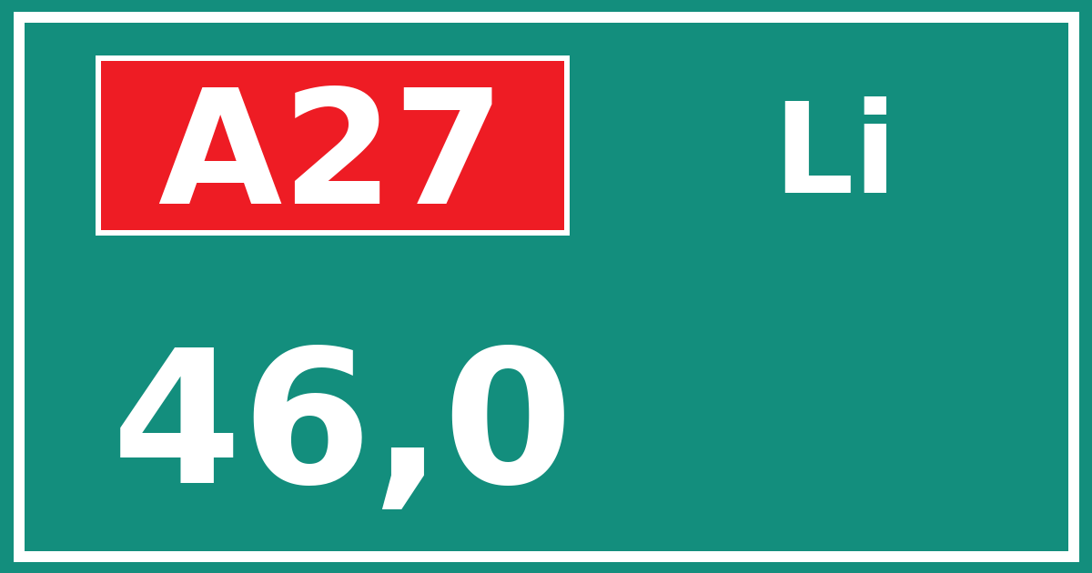 Hectometerbord A27 46,0 zijde Li