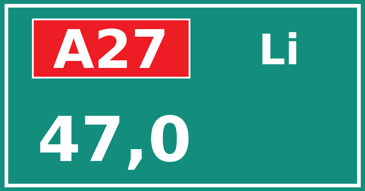 Hectometerbord A27 47,0 zijde Li